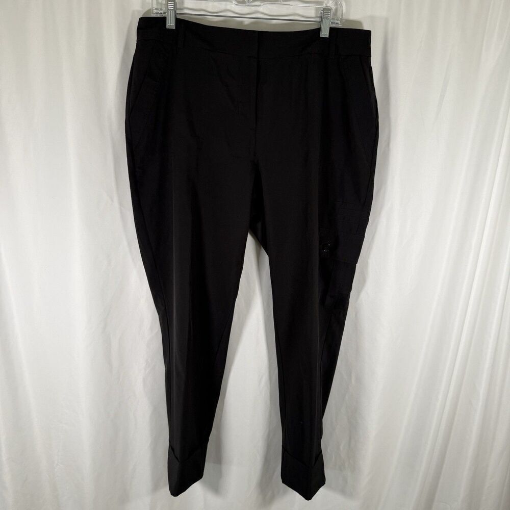 Chico's Ankle Pants Women's 12 Solid Black Lightweight Flat Front Cargo Pockets